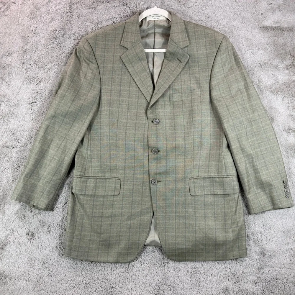 John Nordstrom Plaid Sport Coat Blazer 3 Button‎ Classic Versatile Silk Wood 44R
